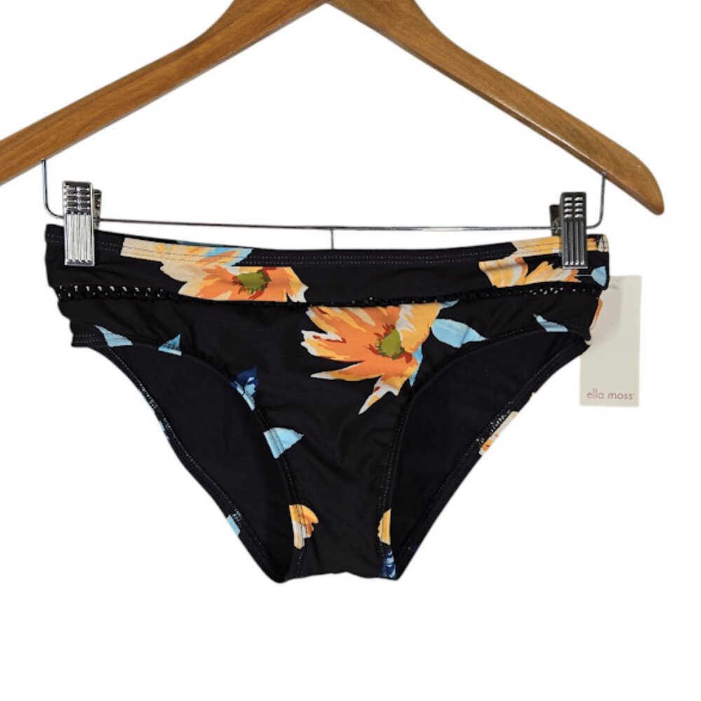 ELLA MOSS Moxie Floral Retro Bikini Bottoms Black Multi Size S NWT